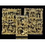 3x Chinesische Holzschnitzereien durchbrochen , in gold gefasst , 20 Jhd.