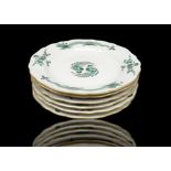 6x Kuchenteller, "Meissen" 1.Wahl, reicher grüner Drache, Schwertermarke, Ø 18,0 cm