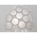 10x One Dollar 1986 - 1995 , Feinsilber 999/000 in Kapseln, verschweißt