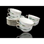 6x Tassen + U.T. "Meissen", 1.Wahl, reicher grüner Drache, Schwertermarke, U.T. Ø 15cm, Tasse Ø 10c