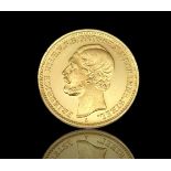 Goldmünze - 20 Mark 1874 A, Friedrich Wilhelm, v.g.g. Grossh. v. Mecklenb.Strel., Ø 22,58mm, 7,97 g