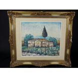 Ölgemälde von " Ardengo SOFFICI (1879-1964) " Villa im Grünen , Öl auf Holzplatte ,55 x 49 cm (ohne