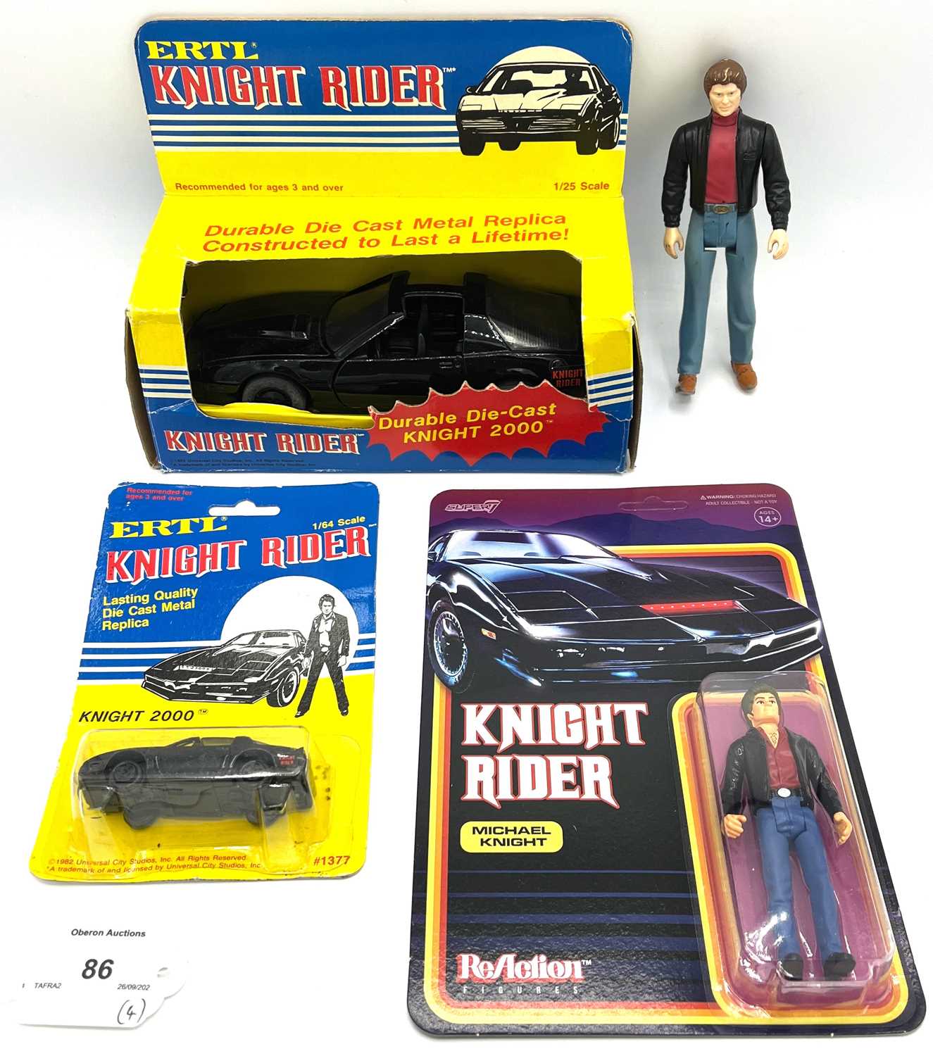 Knight Rider collectables x 4 including ERTL 1:25 scale Durable Die-cast Knight 2000