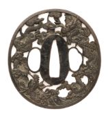 A JAPANESE STEEL TSUBA (HAND GUARD) OF MARU GATA (ROUND FORM), CIRCA 1750-1850