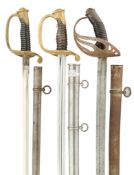 A FRENCH MODEL 1896 CAVALRY SWORD; A FRENCH MODEL 1845 INFANTRY SWORD AND ANOTHER