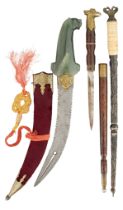 AN INDIAN JADE-HILTED DAGGER AND TWO TORAH POINTERS, 20TH CENTURY