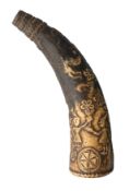 A NORWEGIAN COW HORN POWDER-FLASK, MID-17TH CENTURY