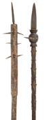 A SPIKED FLAIL, 17TH CENTURY, AND ANOTHER, IN 17TH CENTURY STYLE, 19TH CENTURY