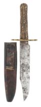 A HUNTING KNIFE RETAILED BY COGSWELL & HARRISSON, 142 BOND STREET & 226 STRAND, LATE 19TH CENTURY