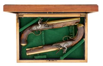 A CASED PAIR OF 14 BORE FLINTLOCK LIVERY PISTOLS SIGNED KETLAND & CO., LONDON, IN 19TH CENTURY STYLE