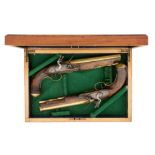 A CASED PAIR OF 14 BORE FLINTLOCK LIVERY PISTOLS SIGNED KETLAND & CO., LONDON, IN 19TH CENTURY STYLE