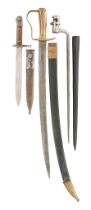 A MILITARY SHORTSWORD AND TWO BAYONETS, LATE 19TH CENTURY