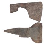 AN AXE HEAD, POSSIBLY 15TH CENTURY AND ANOTHER, 19TH CENTURY