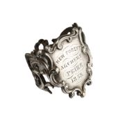 A WHITE METAL PRIZE RING OF THE NEW FOREST ARCHERS DATED 1858