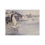 AFTER SIR W.R.FLINT RA (1880-69), 'Untitled' shipping & figures in a port, limited edition repo