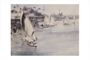 AFTER SIR W.R.FLINT RA (1880-69), 'Untitled' shipping & figures in a port, limited edition repo