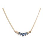 A DIAMOND AND SAPPHIRE NECKLACE, the five marquise cut sapphires to diamond dividers, mounted in
