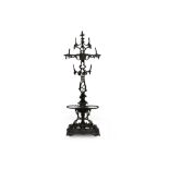 A GOOD QUALITY 19th CENTURY COALBROOKDALE CAST IRON HALL, HAT & STICK STAND, drip tray stamped