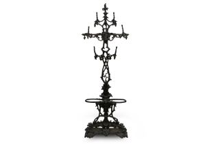 A GOOD QUALITY 19th CENTURY COALBROOKDALE CAST IRON HALL, HAT & STICK STAND, drip tray stamped