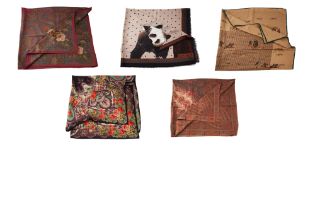 A COLLECTION OF FIVE WOOL SCARVES, By Krizia and Etro