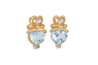 A PAIR OF DIAMOND AMD TOPAZ EARRINGS, set with heart shaped topaz and diamond points, mounted in