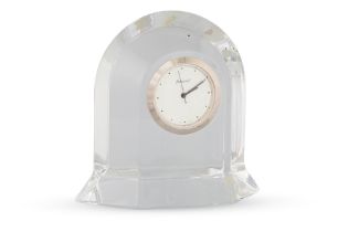 A BOXED MODERN "BACCARAT" CRYSTAL DESK CLOCK, with papers