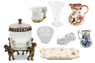 A MODERN WATERFORD CRYSTAL VASE, together with a collection of items to include a glass biscuit