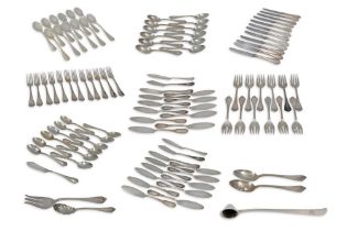 A LARGE MATCHING TWELVE-PIECE SET OF MID CENTURY U.S.A. SILVER PLATED CUTLERY, by Rogers & Co. of