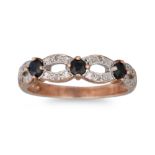 A SAPPHIRE AND DIAMOND ETERNITY RING, mounted in 9ct yellow gold, size O