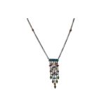 A MULTI COLOURED STONE SET NECKLACE, mounted in 18ct white gold