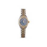 A LADY'S ROLEX OYSTER PERPETUAL BI-METAL WRISTWATCH, date, blue face with baton markers, jubilee