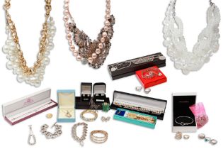 A LARGE ASSORTED COLLECTION OF GOOD QUALITY COSTUME JEWELLERY, silver bracelets, pandora bangle,