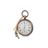 A VICTORIAN SILVER CASED OPEN FACED POCKET WATCH, white enamel dial with Roman numerals, seperate