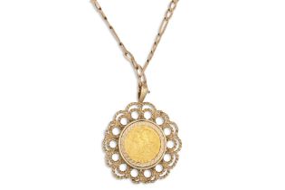 A HALF SOVEREIGN, mounted as a pendant, in 9ct gold on a chain