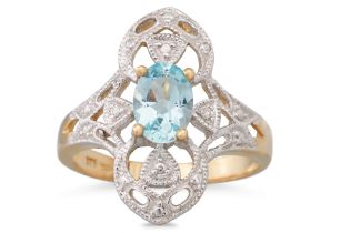 A TOPAZ RING, the oval topaz to an openwork diamond set surround, mounted in 9ct white gold, size K