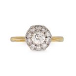 AN ANTIQUE DIAMOND CLUSTER RING, set with old cut diamonds mounted in 18ct yellow gold. Estimated: