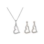 A PAIR OF DIAMOND SET EARRINGS, modelled as hearts, mounted in white gold, together with a