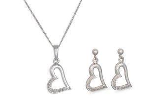 A PAIR OF DIAMOND SET EARRINGS, modelled as hearts, mounted in white gold, together with a