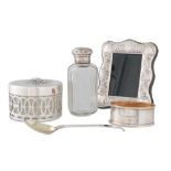 A INTERESTING COLLECTION OF SILVER DRESSING TABLE ITEMS, to include an Irish silver Celtic style