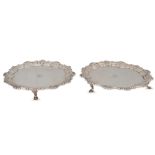 A PAIR OF GEORGE III SALVERS, London 1771, by Ebbn'Coker, 417 g.