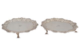 A PAIR OF GEORGE III SALVERS, London 1771, by Ebbn'Coker, 417 g.