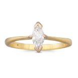 A DIAMOND SOLITAIRE RING, the marquise cut diamond mounted in 18ct gold. Estimated: weight of