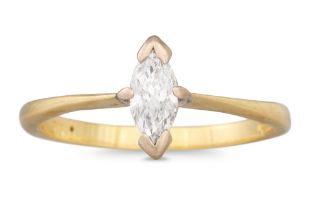 A DIAMOND SOLITAIRE RING, the marquise cut diamond mounted in 18ct gold. Estimated: weight of