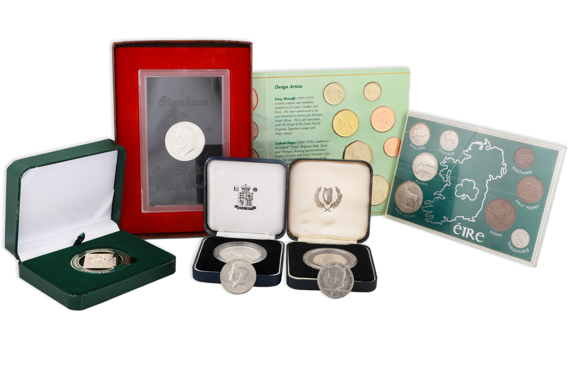 A 1995 PROOF IRISH UNITED NATIONS £1 COIN, with box & coa, plus a 1928 circulated year set, a 1996