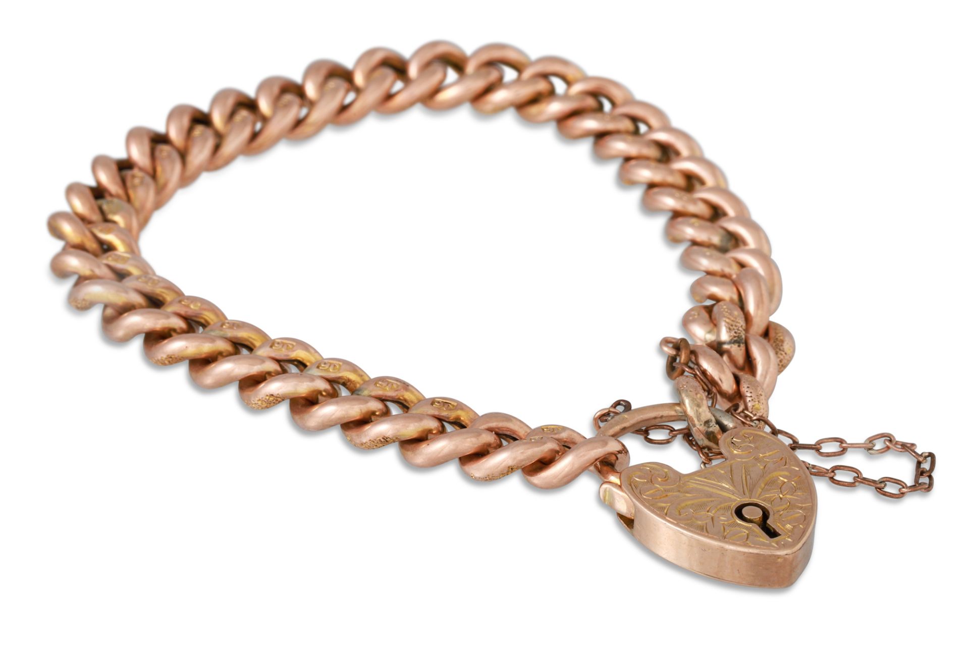 A VINTAGE 9CT GOLD BRACELET, hollow links with padlock clasp, 11.5 g.