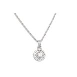 A VINTAGE DIAMOND SOLITAIRE PENDANT, the diamond in a white gold circular openwork mount, on a