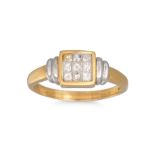 A DIAMOND CLUSTER RING, set with princess cut diamonds, mounted in 18ct yellow gold. Estimated: