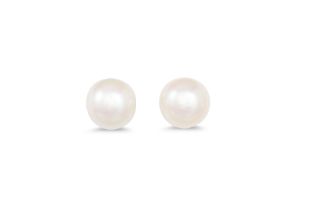 A PAIR OF CULTURED PEARL EARRINGS, mounted in gold