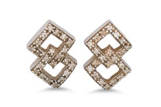 A PAIR OF DIAMOND EARRINGS, of square cluster form, mounted in 9ct gold