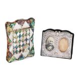 AN ANTIQUE VICTORIAN CARD CASE, in coloured abalone & mother of pearl shells, trimmed with